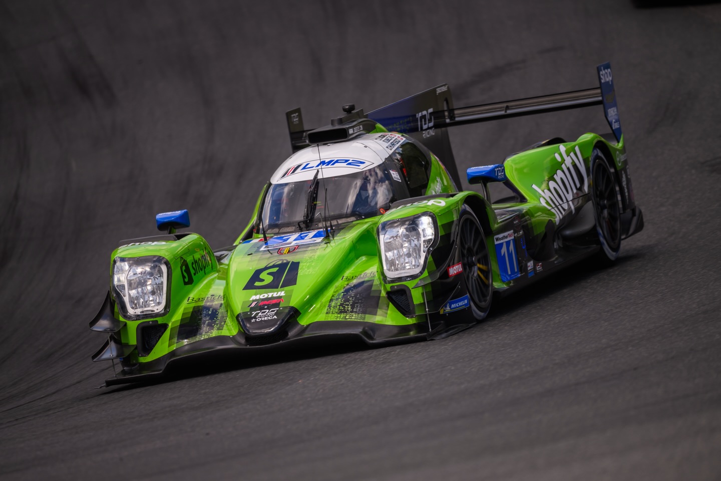 TDS Racing’s green number 11 prototype on track at Mosport