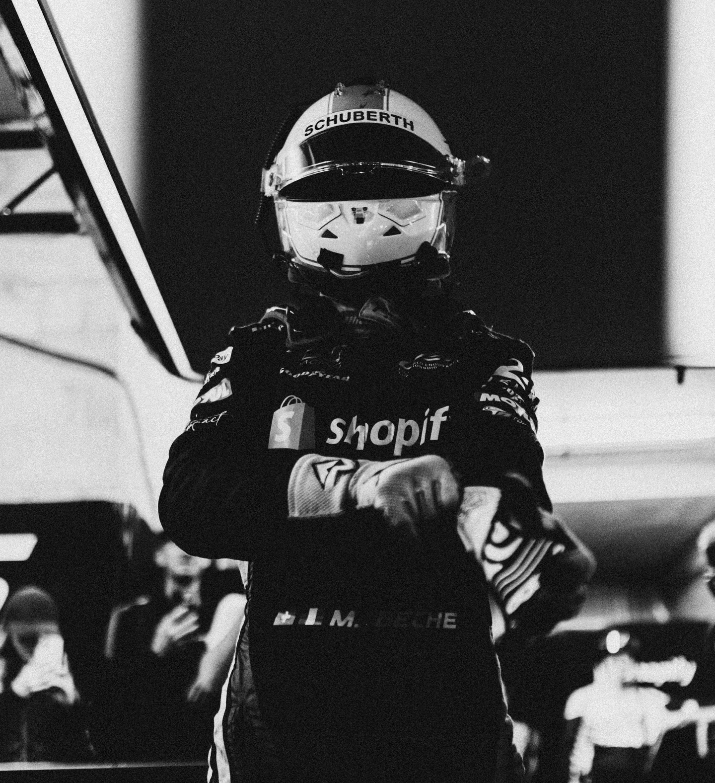 Mathias Beche putting on his racing gloves at Canadian Tire Motorsport Park